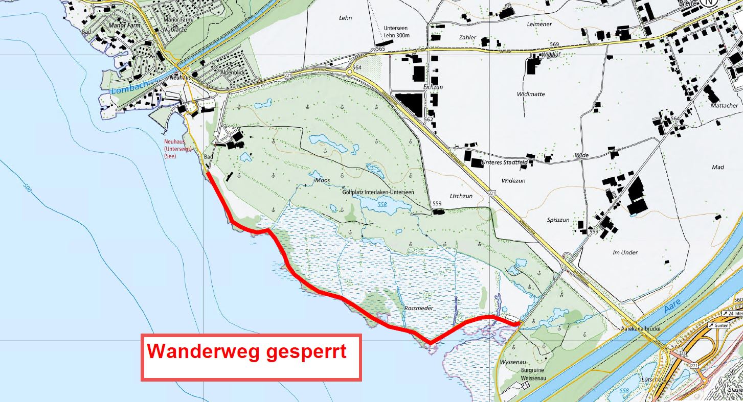 Sperrung Wanderweg Schülerbad bis Parkplatz Weissenau